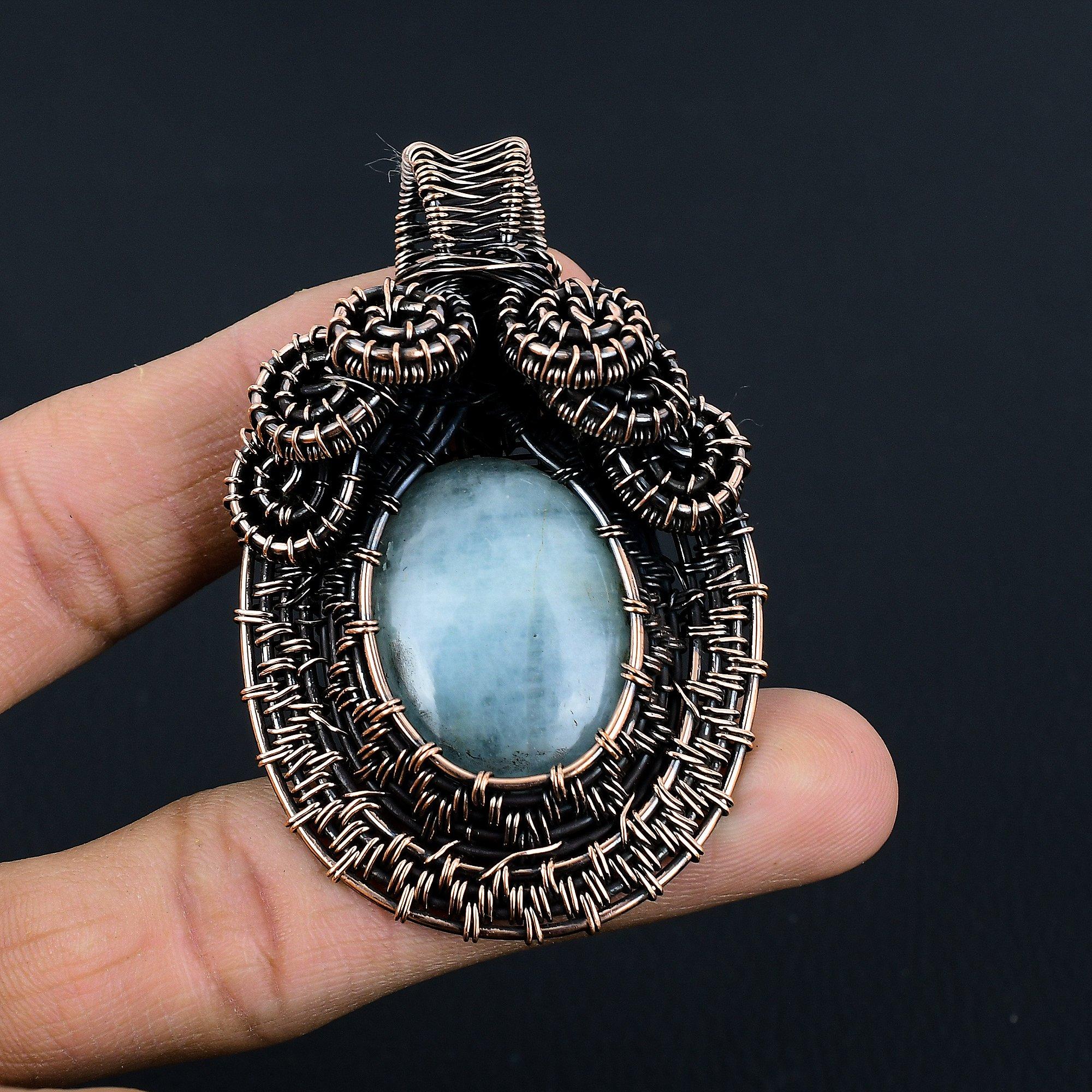 

Подвеска Аквамарин 999 Медная проволока, Ручная работа Подвеска с драгоценным камнем, Подарки для жены Совершенно новая подвеска 2.55 Inches