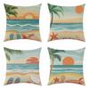 New Summer Refreshing Beach Sunrise Linen Pillowcase, Four-piece Set with Label
