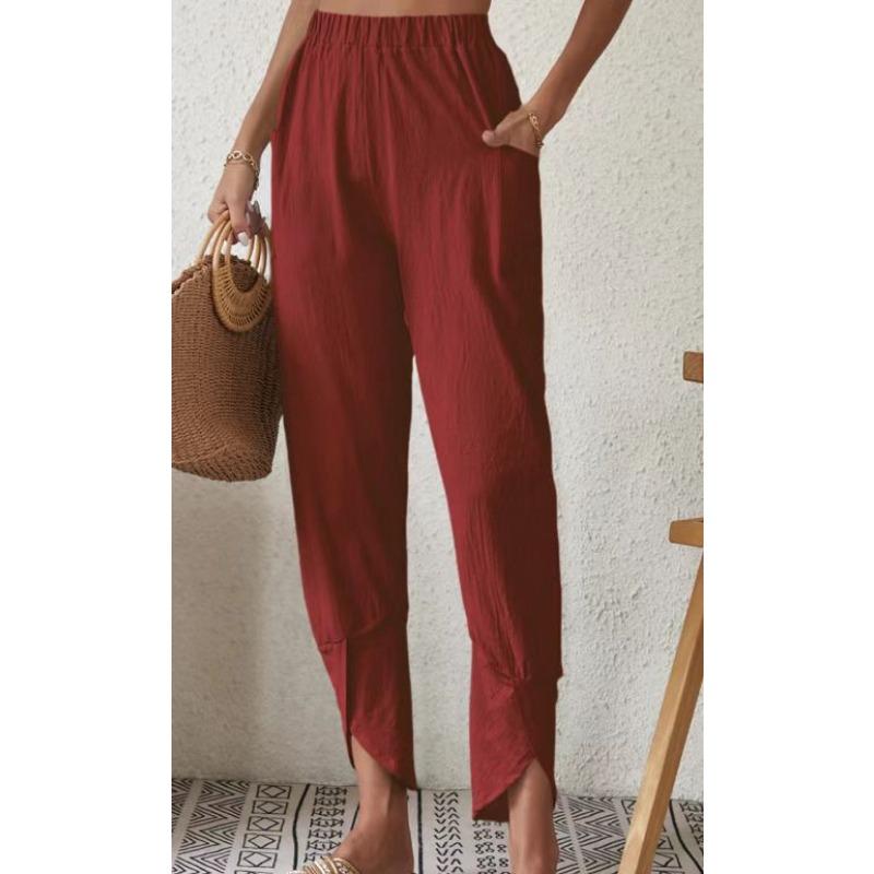 

Женские осенние повседневные брюки со свободными карманами и завязками XXL бордовый