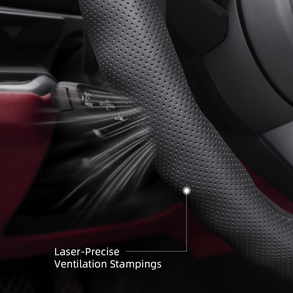 Suitable for Citroen Steering Wheel Cover, Wave-Shaped Sporty Design, Breathable Leather, Segmented Anti-Slip Sweat-Absorbing Steering Wheel