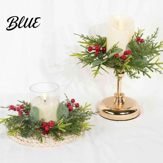 French Country Style Home Accent Christmas Bow Wreath Door Hanger Artificial Pine Candlestick Garland with Ribbon Multiuse Decorative Ring