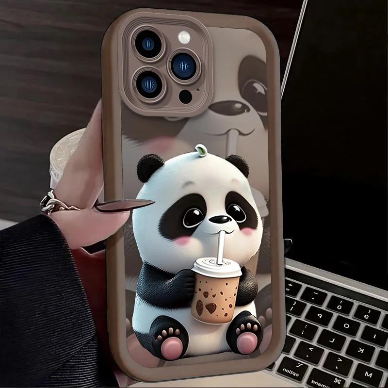 Milk Tea Time Panda INS For Samsung Galaxy Case S24 S23 S22 S21 Ultra Plus Fe A55 A54 A53 A52 A35 A25 A15 A14 5G Phone Y2k Cover