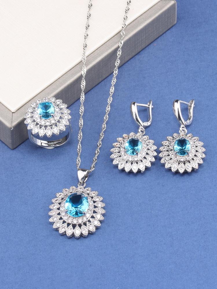Fine Jewelry For Women Gift Wedding Dress Elegant Luxury Necklace And Clip Earrings Ring Zircon 4-Piece Flower Sets