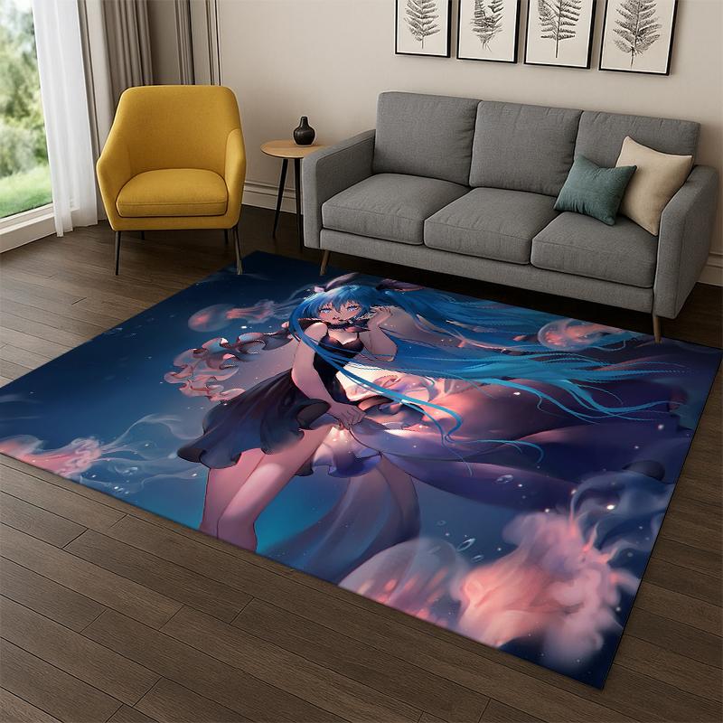 Cartoon M-MIKU Music Girl Carpet Rug for Bedroom Living Room Sofa Playroom Doormat Home Decor,Kid Game Area Rug Non-slip gift