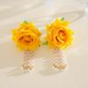 1 Pair with Beads Tassel Yellow Rose Earrings Temperament Chinese Rose Earrings  Birthday
