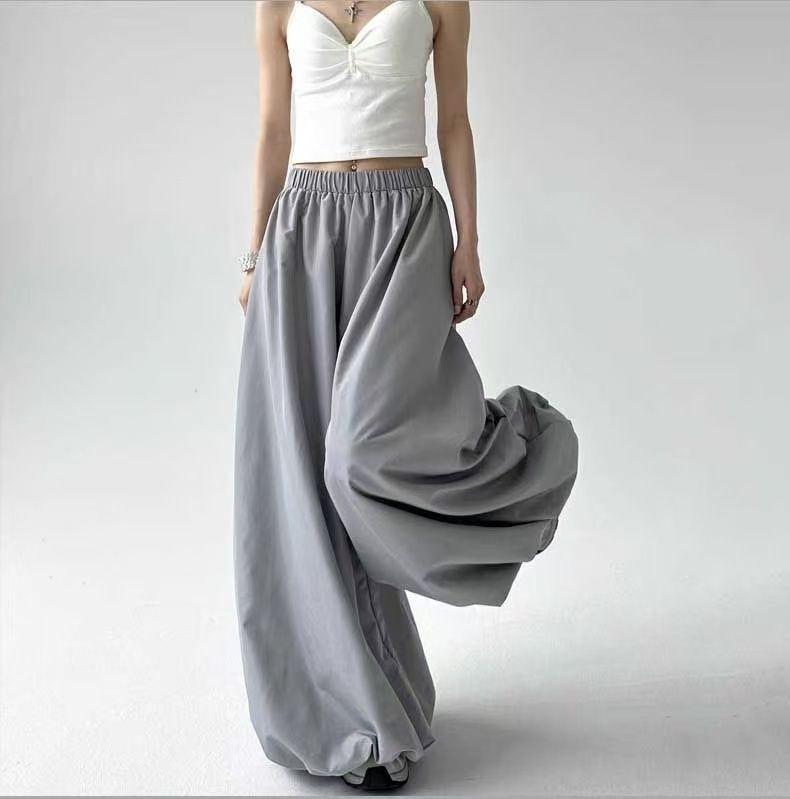 Autumn/Winter High-Waisted Wide-Leg Floral Skirt-Pants with Lantern Cuffs