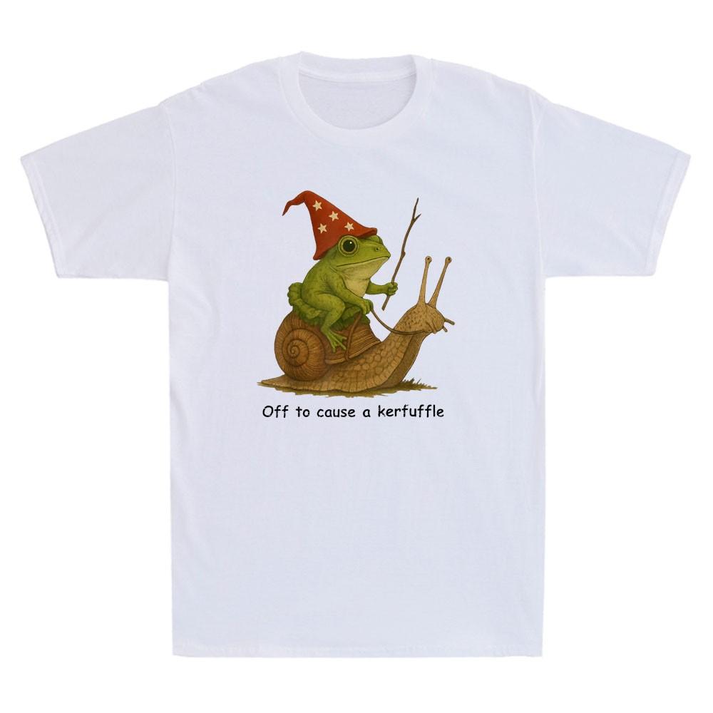 Off To Cause A Kerfuffle Funny Whimsical Frog Wizard Meme Vintage Unisexs Tshirt