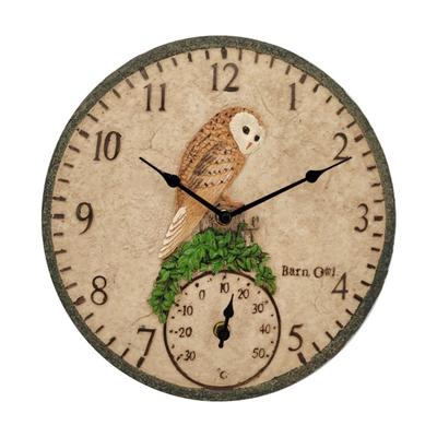 Gartenwanduhr für drinnen/draußen 12 Zoll Vintage Harzuhr mit Thermometer