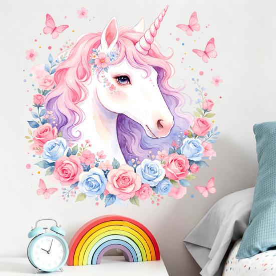 Yousheng Static Window Cling, Unicorn Pattern Wall Decal, Waterproof Removable No Glue Mark Glass Sticker, Ceramic Tiles Bedroom