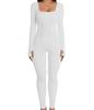 Women's Ribbed Square Neck Yoga Jumpsuit with Hip Lifting Slim Fit, Long/Short Sleeve