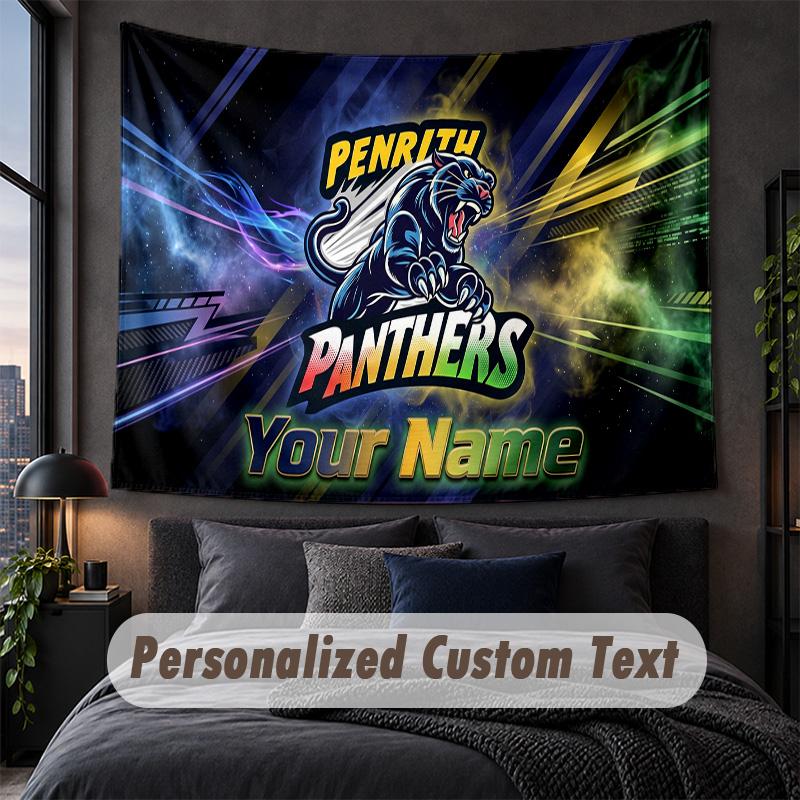 Custom Name Text Tapestry,Penrith Panthers Decorative Wall Hanging, Background Tapestry For Home Bedroom