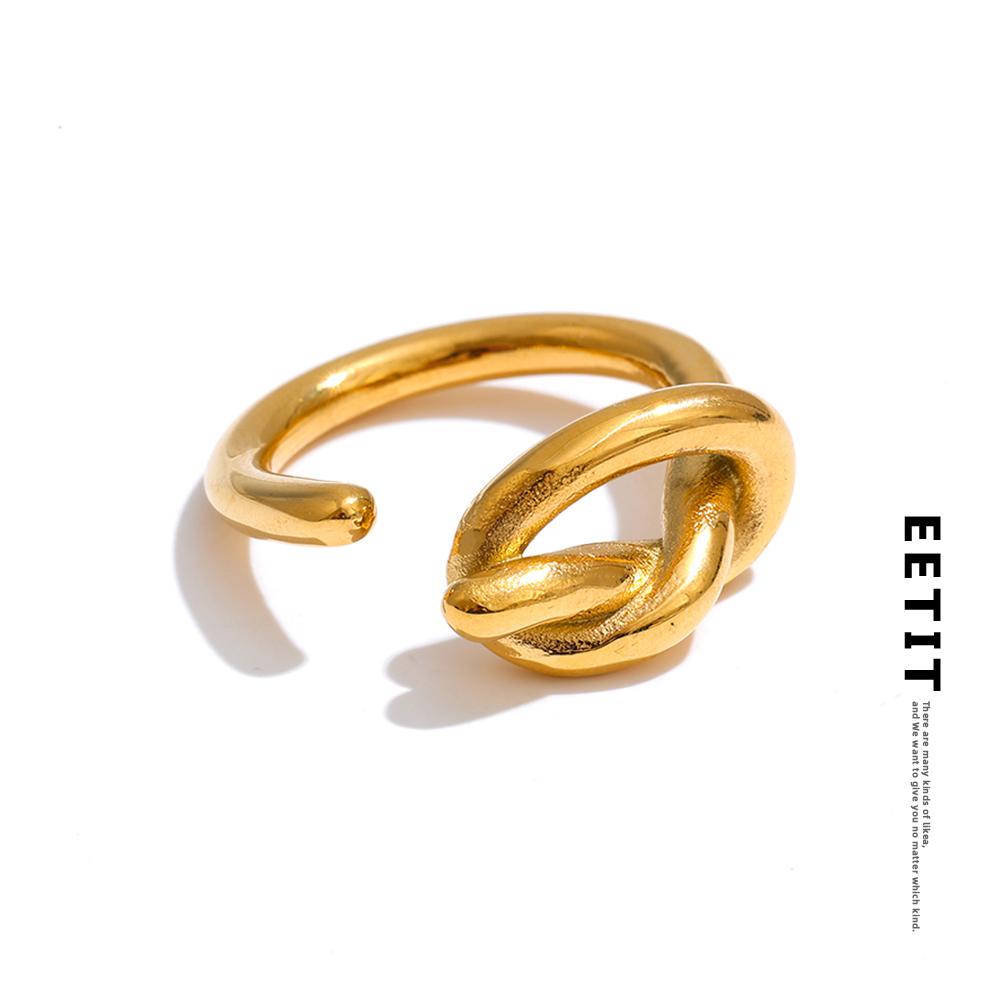 Eetit Size 7 Stainless Steel Cast Open Ring for Women 2025 Knotted Temperament Fashion Finger Jewelry PVD Plated