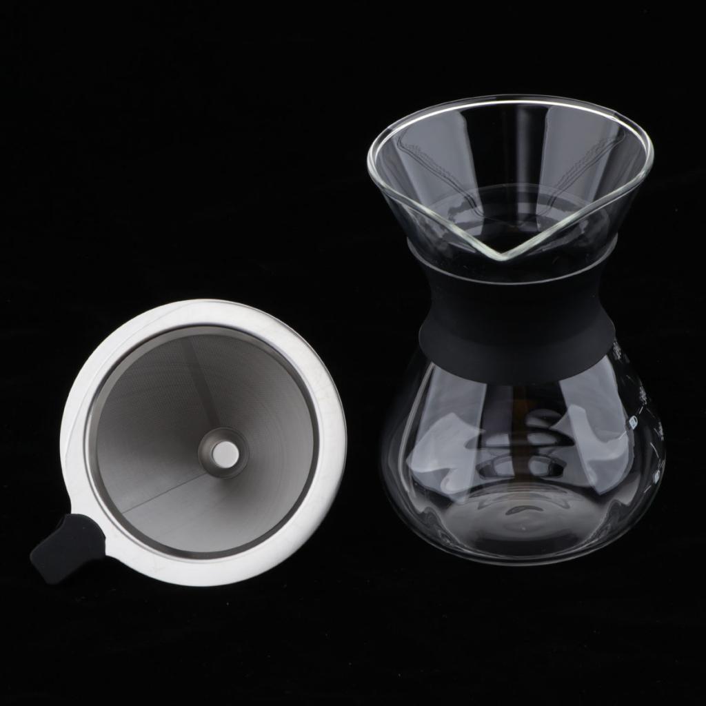 Coffee Maker, 7oz Glass Carafe and Reusable Stainless Steel Permanent Filter Manual Dripper