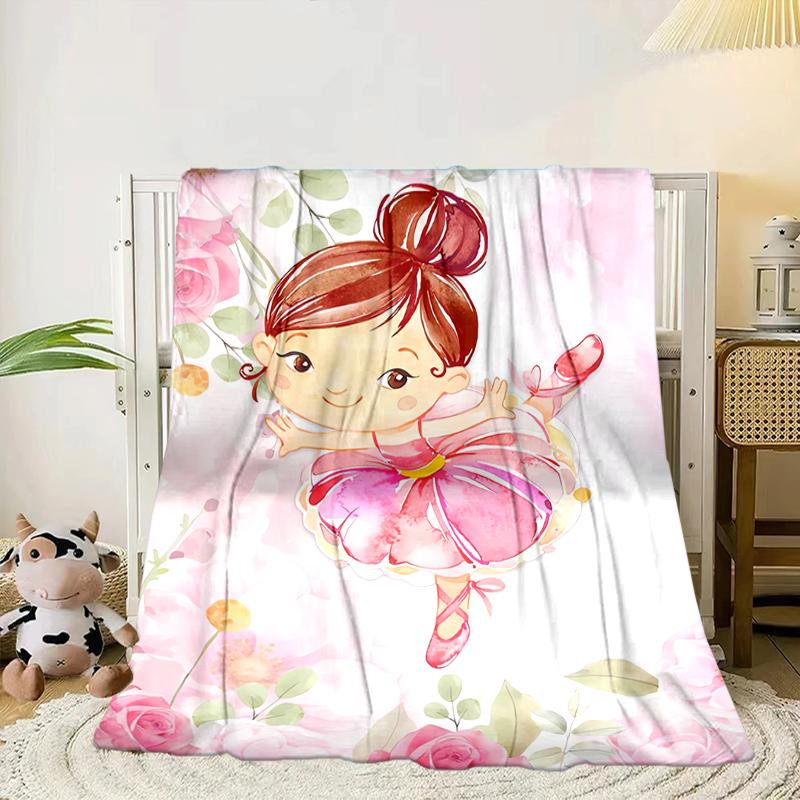 Ballerina In Pink Flowers Blanket Flannel Blanket for Bed, Sofa, Camping, Hiking, Picnic Essentials, Gift for Family Fan Gifts