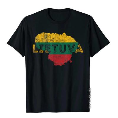 Lithuanian Map and Flag Souvenir Distressed Lietuva T-Shirt Cool T Shirts Hip Hop Tops Shirts Cotton Mens Printed