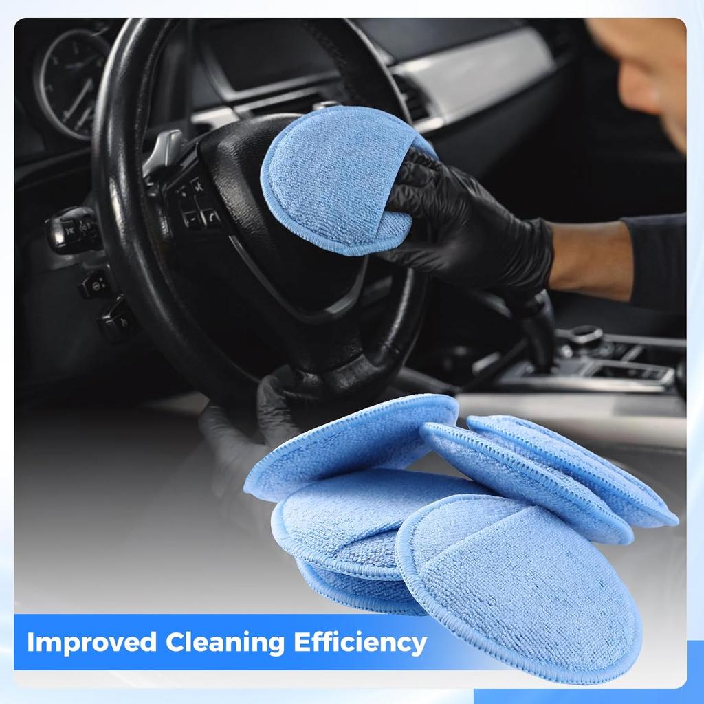 6PCS 5 Inch Car Polishing Pads Microfiber Wax Applicator Buffing Sponge Foam Detailing Finger Pocket Auto Cleaning Waxing Tool
