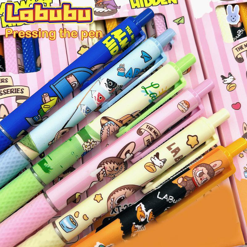 6Pcs Kawaii Gel Pen Labubu Monster Cartoon Neutral Pen Quick Drying Pen Student Examination School Office Supplies Stationery