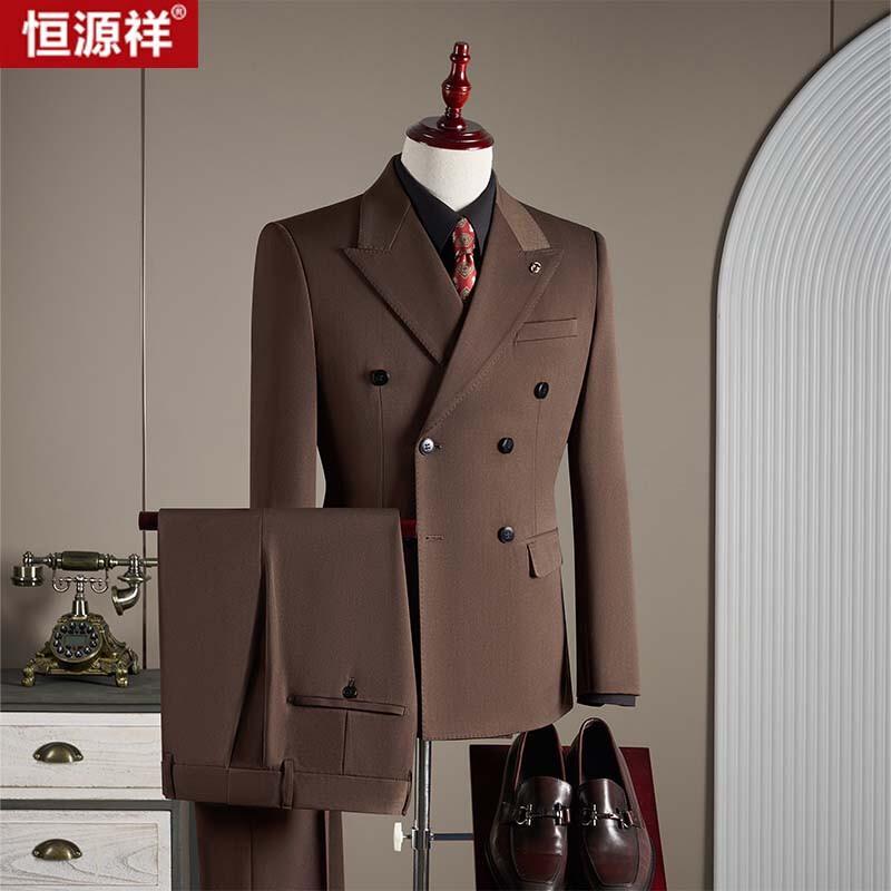 Hengyuanxiang Men s Wool Blend Double-Breasted Business Suit M