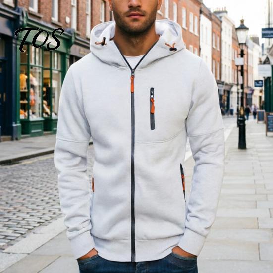 Casual Lightweight Outerwear Men Zip-up Hoodie, Athletic Hooded Jacket, Long Sleeve Sweatshirt Versatile Exercise Sports Jacket with Zippered Pockets