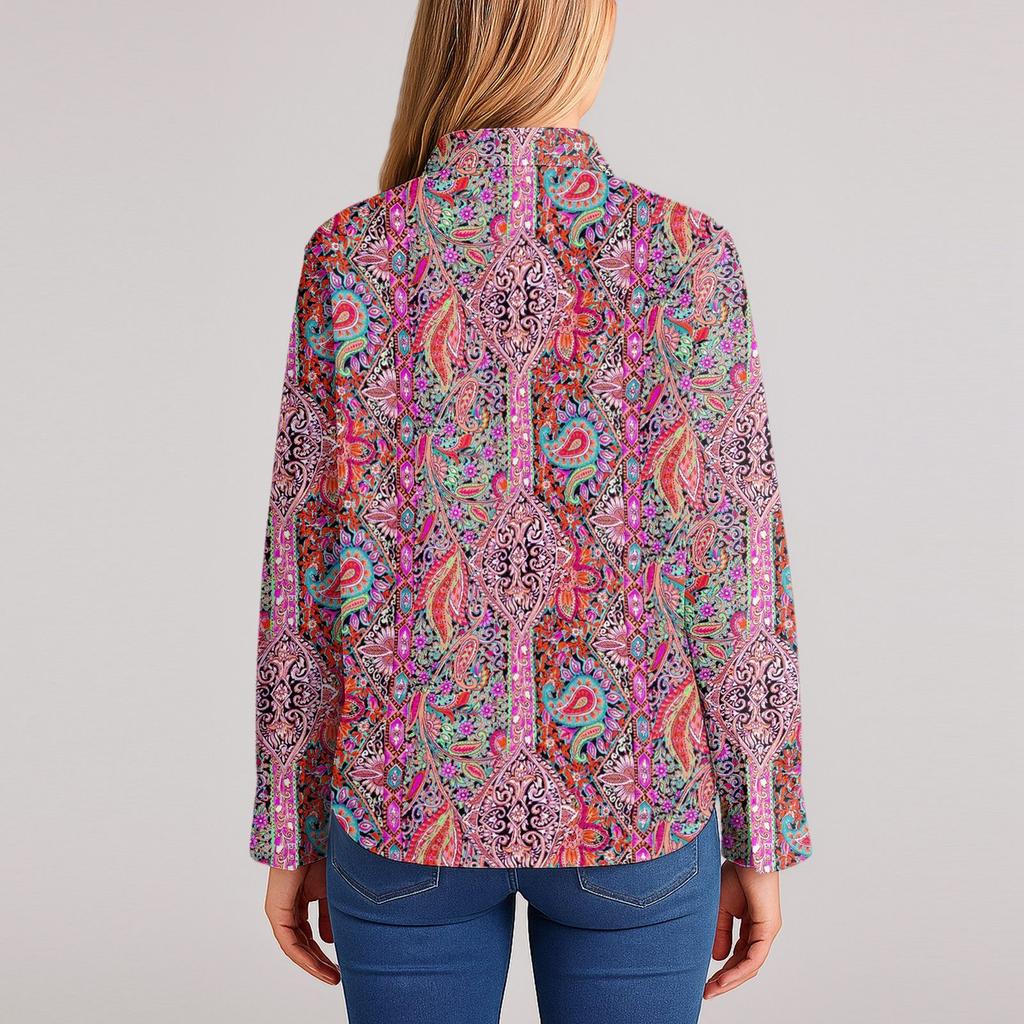 Women's Shirt With Floral Print Buttons, Long Sleeved Casual Regular Shirt Blouses Casual Plus Size Basic Tops