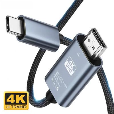 4K 30Hz Type C To HDMI Cable No Delay HD Video Converter 2M Braided for TV Computer Screen Projection