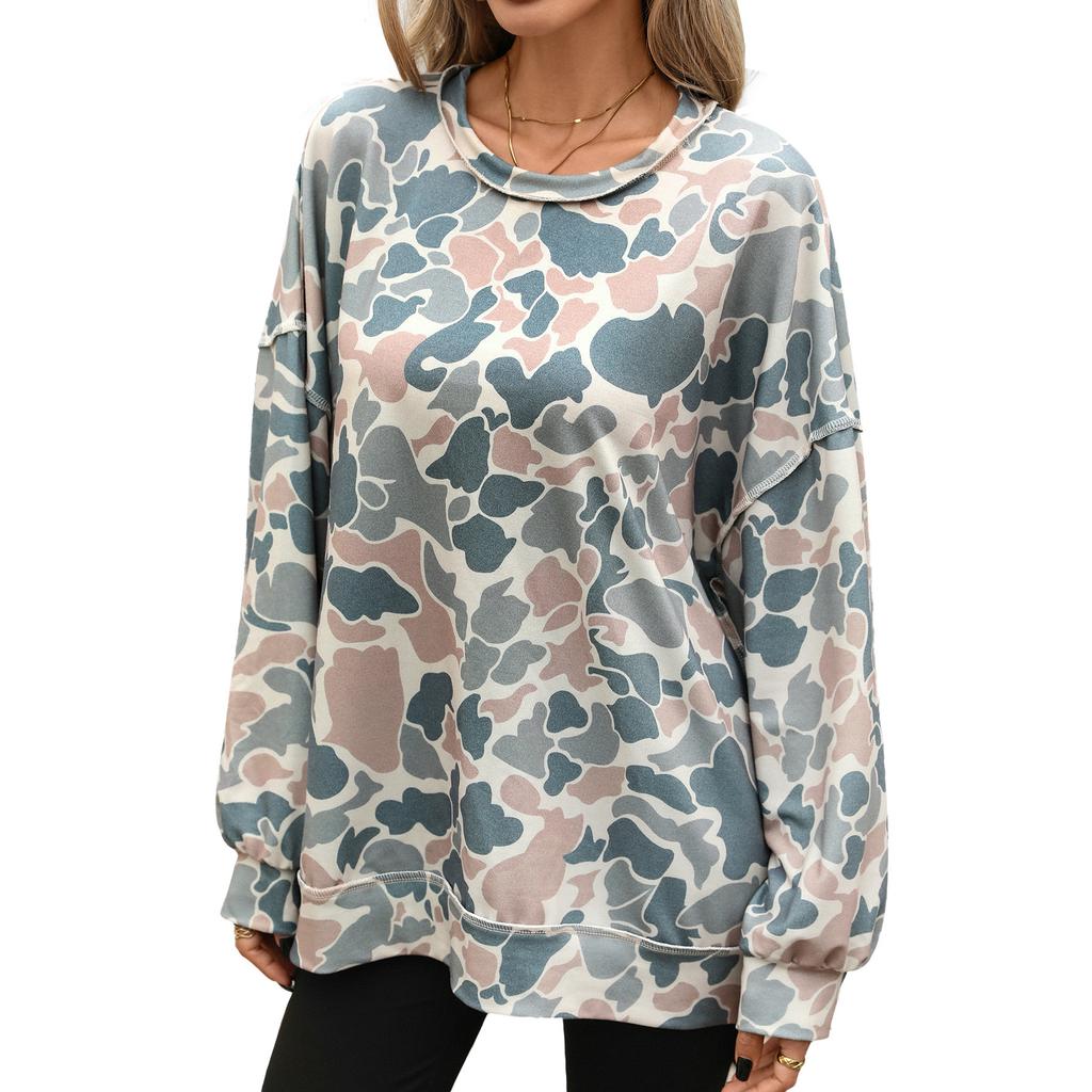 Women's Abstract Print Oversized Sweatshirt Long Sleeve Crew Neck Casual Loose Pullover Top