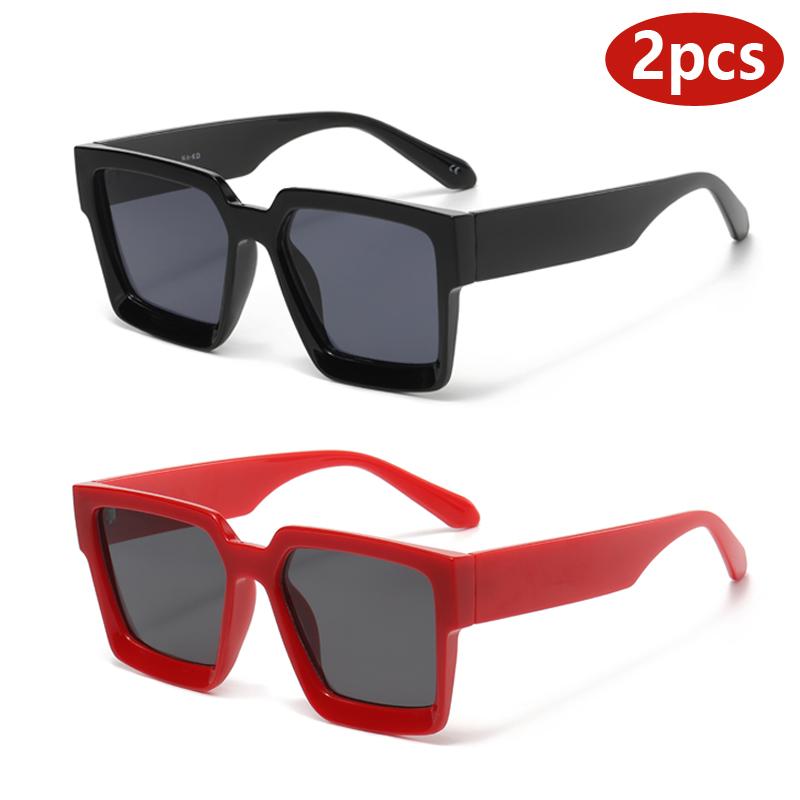 Motorcycle 2pcs Large Square Sunglasses Men Women Classics Brand Designer Glasses Unisex Ins Popular Shades Driving Goggle UV400