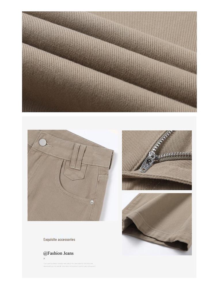 Women's American Retro Wide-Leg High-Waist Khaki Jeans - Versatile Plus Size, Autumn 2025 Collection