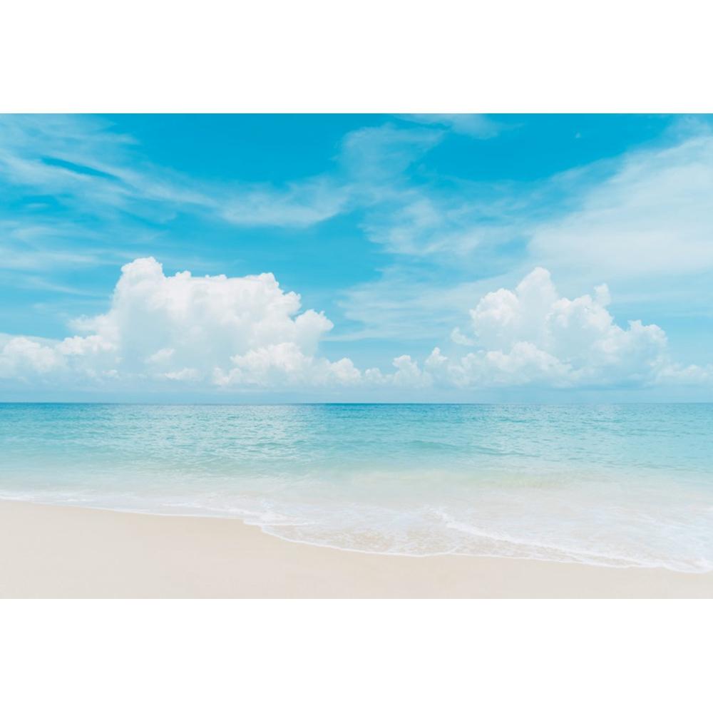 Background Photo with Beach Waves and Sunset, Summer Vacation, Ocean, Beach, Blue Sky, White Cloud, Sand, Photo Shoot