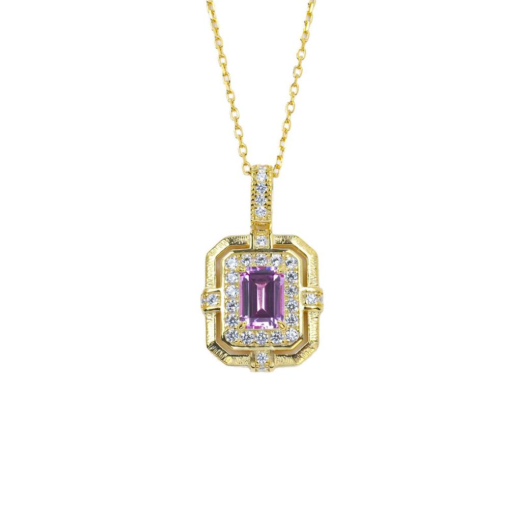 Elegant Retro Court-Style Blue Sapphire Pendant Necklace with Full Diamond Bezel and Luxurious Craftsmanship.