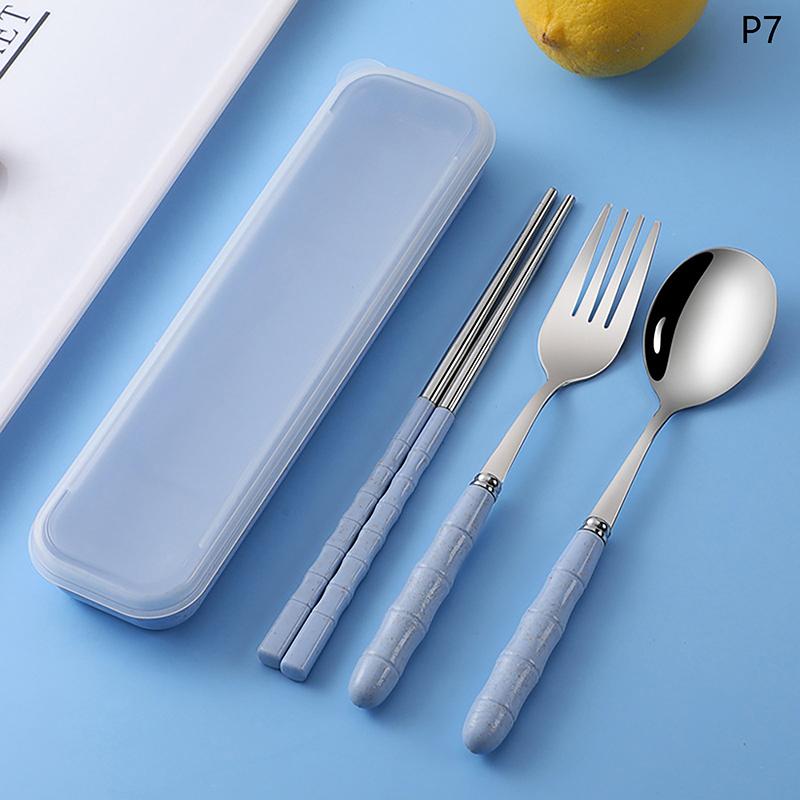 New 3Pcs Chopsticks Spoons Forks Sets Of Stainless Steel Portable Tableware Reusable Travel Picnic Cutlery With Box