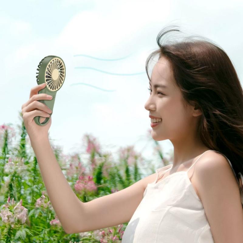 Rechargeable Mini Handheld Fan Strong Airflow Built In Hook Perfect For Office Home Outdoor Travel Use
