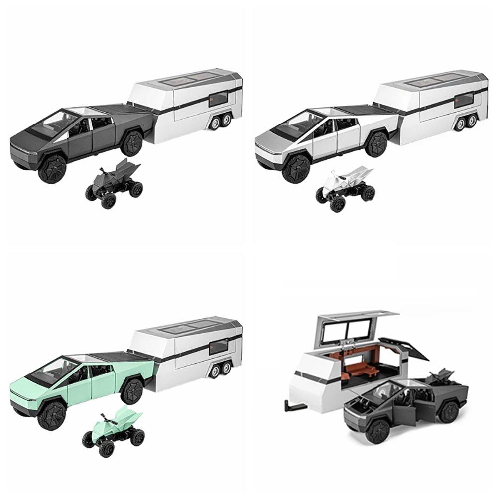 

1/32 Пікап із причепом для мотоцикла RV Модель Hot Cybertruck Іграшка для хлопчиків від 6 років зелений