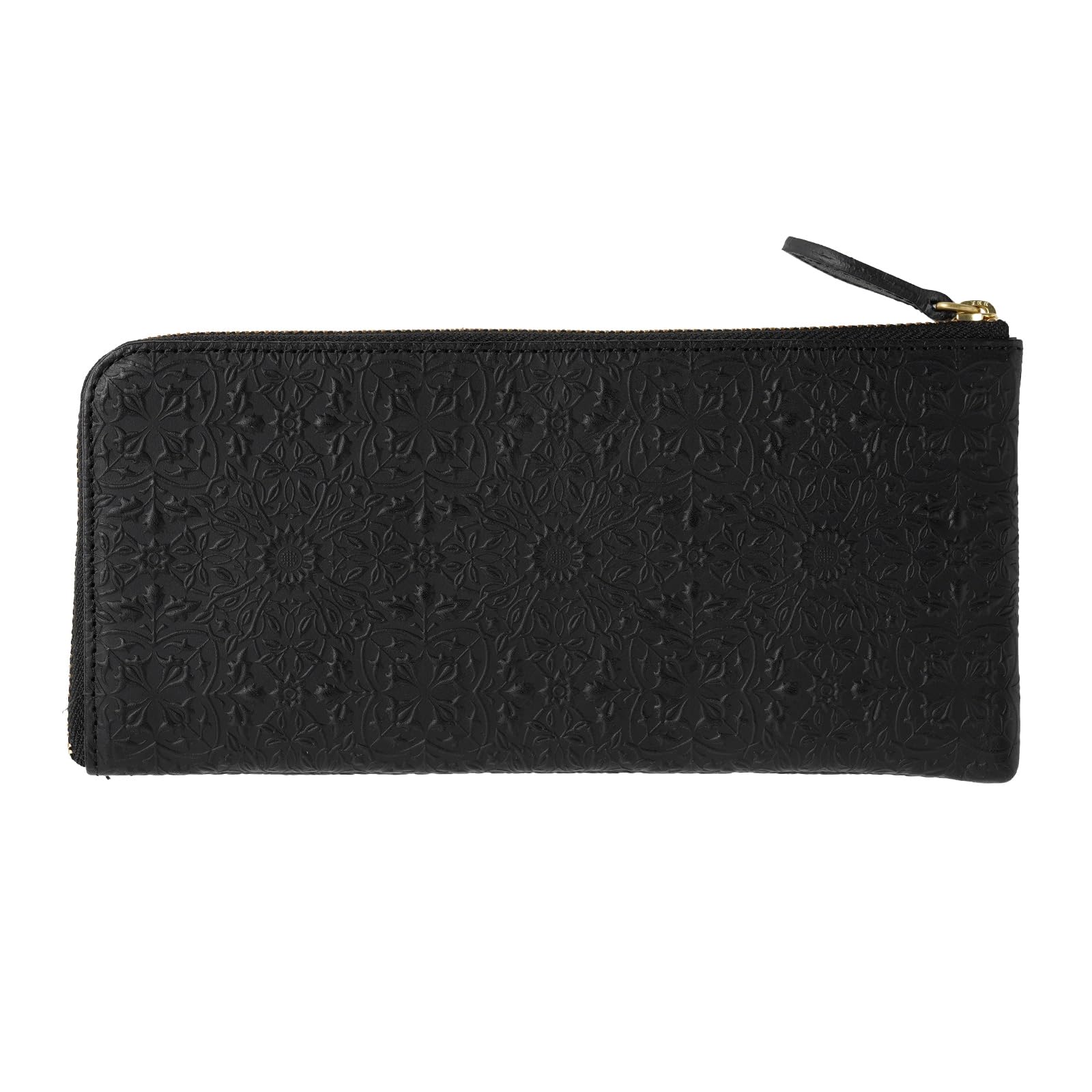 

[HIRAMEKI.] Genuine Leather Wallet for Men and Women, L-Zip Long Wallet, Morris Classic, Slim, William Morris Art (Black)