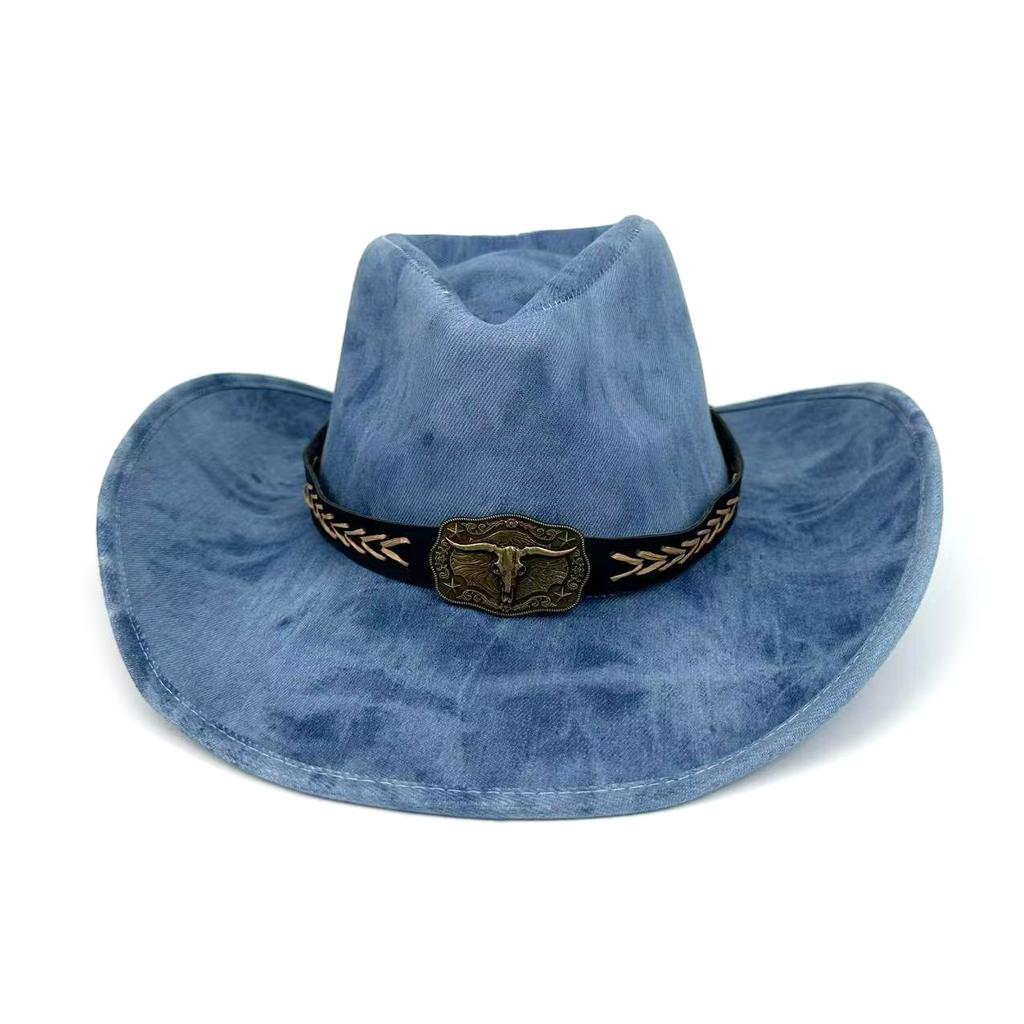 Ladies Ripped Cowboy Hat Washed Denim Sticker Jazz Top Hat Outdoor Travel Sun Hat