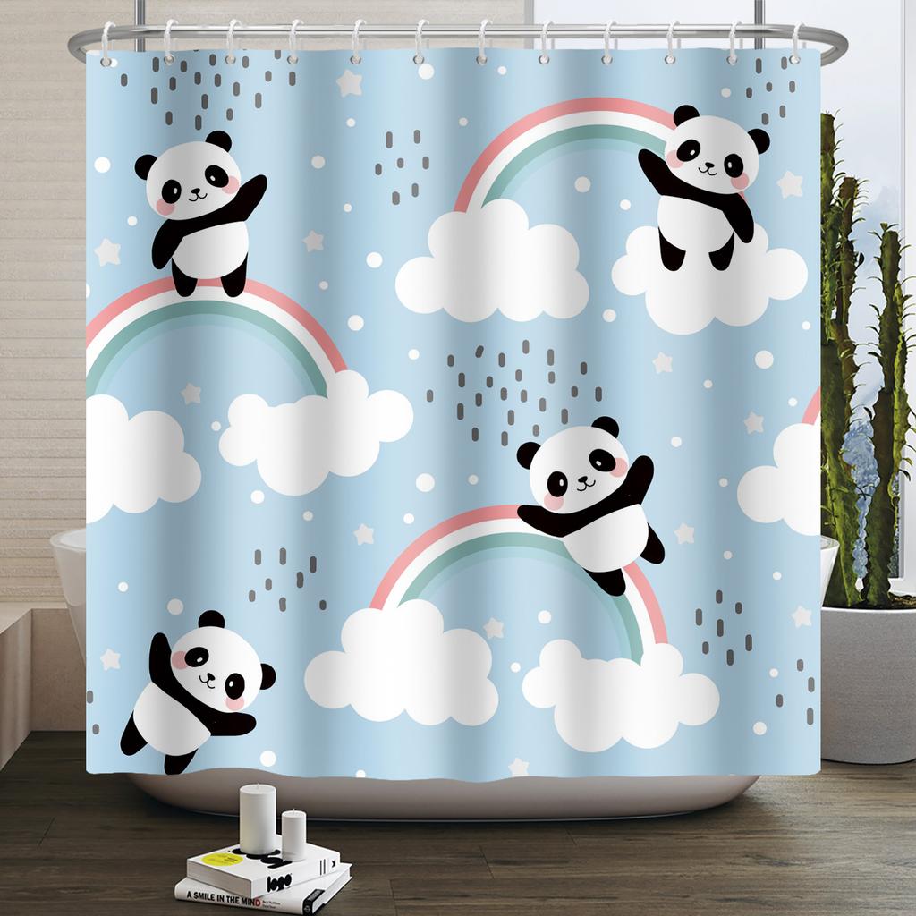 Cartoon Shower Curtain for Bathroom Kids Rainbow Cloud Sun Stars Flower Unicorn Cute Animals Waterproof Bath Curtain Home Decor