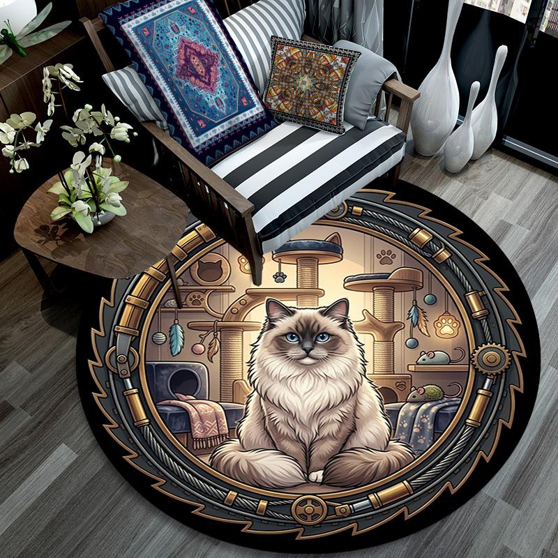 Steampunk Cat Haven Round Area Rug Under Office Chairs Bedroom Living Room Home Decor 80cm x 80cm