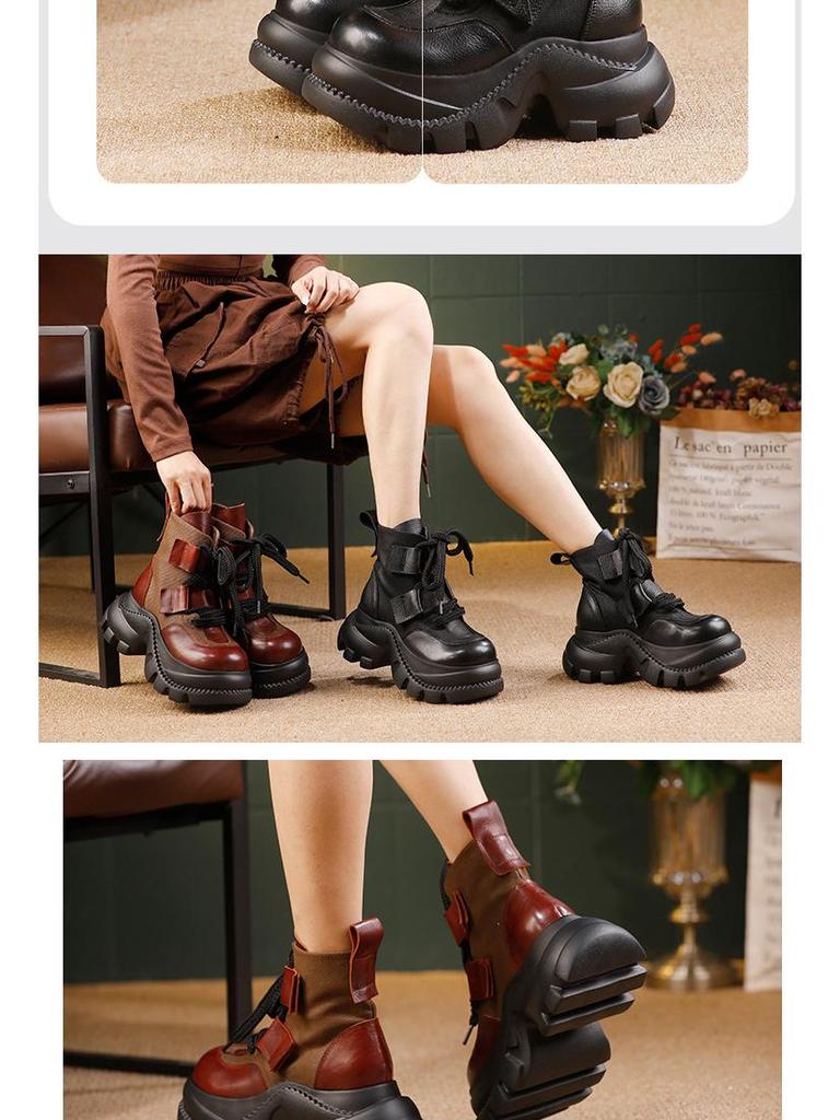 2025 Autumn/Winter Women's Genuine Leather Martin Ankle Boots - Thick & Soft-Soled, Comfortable, Stylish Cowhide Design