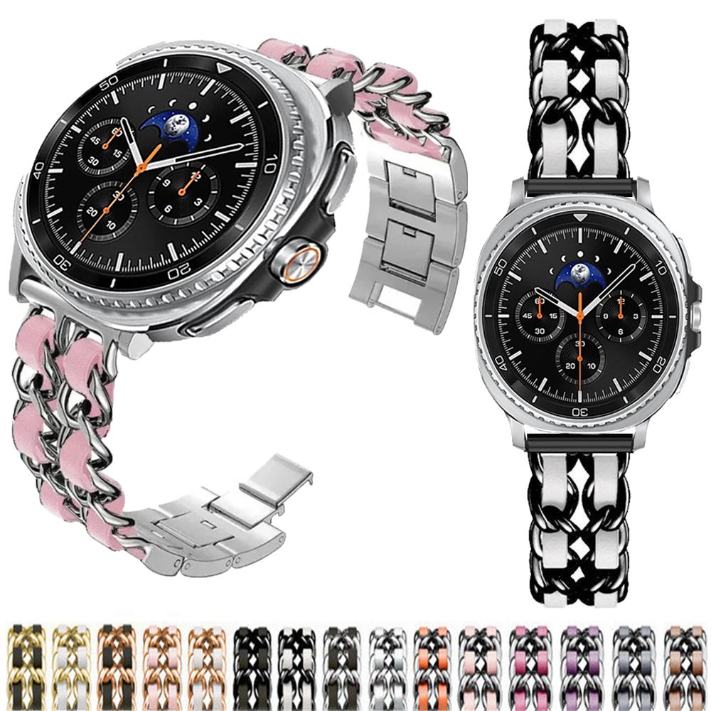 Metall+Leder Armband für Samsung Galaxy Watch 8 Classic 46mm/Ultra 47mm Mode-Armband für Galaxy Watch 8 44mm 40mm Sportband