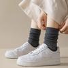 Women's Retro Mid-Calf Wool Socks - Japanese Style, Solid Color, Loose Fit