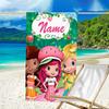 1pc Strawberry Princess2 Beach Towel with Custom Name, Beach/Swimming/Bath/Picnic/Camping Towel, Suitable for Seaside Beaches