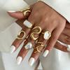 Salircon 7Pcs/set Punk Geometric Irregular Metal Open Rings for Women Trendy Exquisite Imitation Pearl Knuckle Ring Jewelry Gift