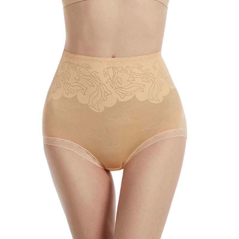 

Женские трусы средней посадки, жаккардовое кружево, тонкие утягивающие живот, хлопковая ластовица XL абрикосовый