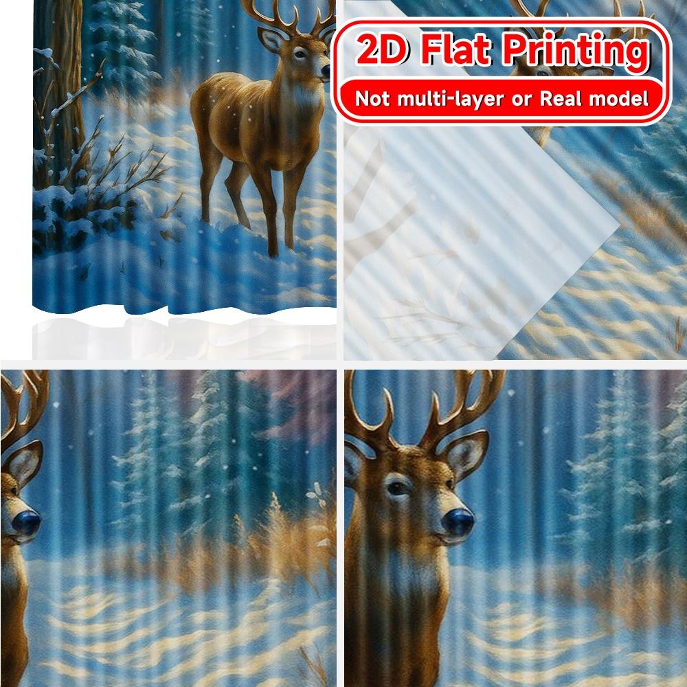 Set Of 2 Modern Flat Printing Curtains Without Rod Winter Deer Scene Fashionable Curtainments Polyester Decorations Curtain Made
