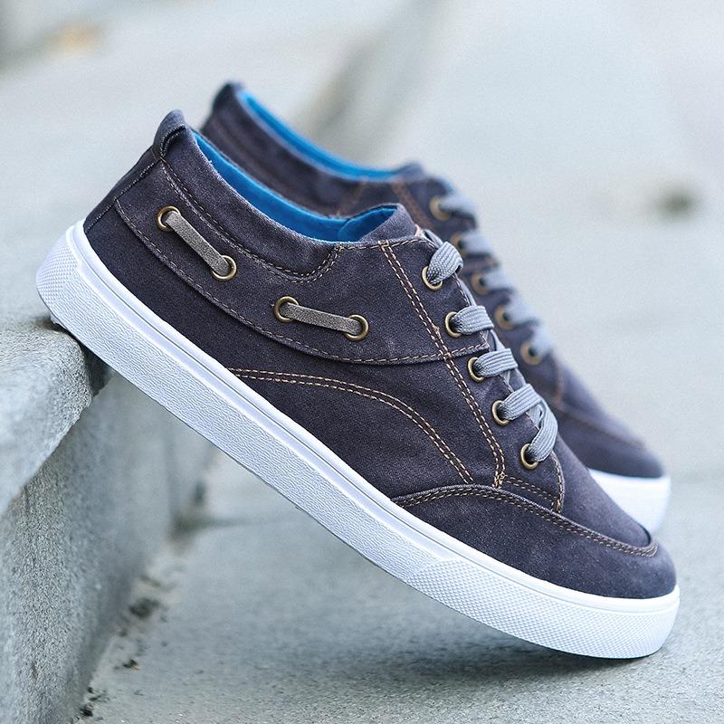

Осенняя новая мужская обувь, модная обувь, мужская парусиновая обувь, обувь из выстиранной джинсовой ткани, модная повседневная обувь для скейтборда 44 серый