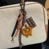 Bagel Pretzel Chocolate Bag Charm Pendant Keyring Braided Rope Keychain Charm for Backpack Purse Handbag Decorations