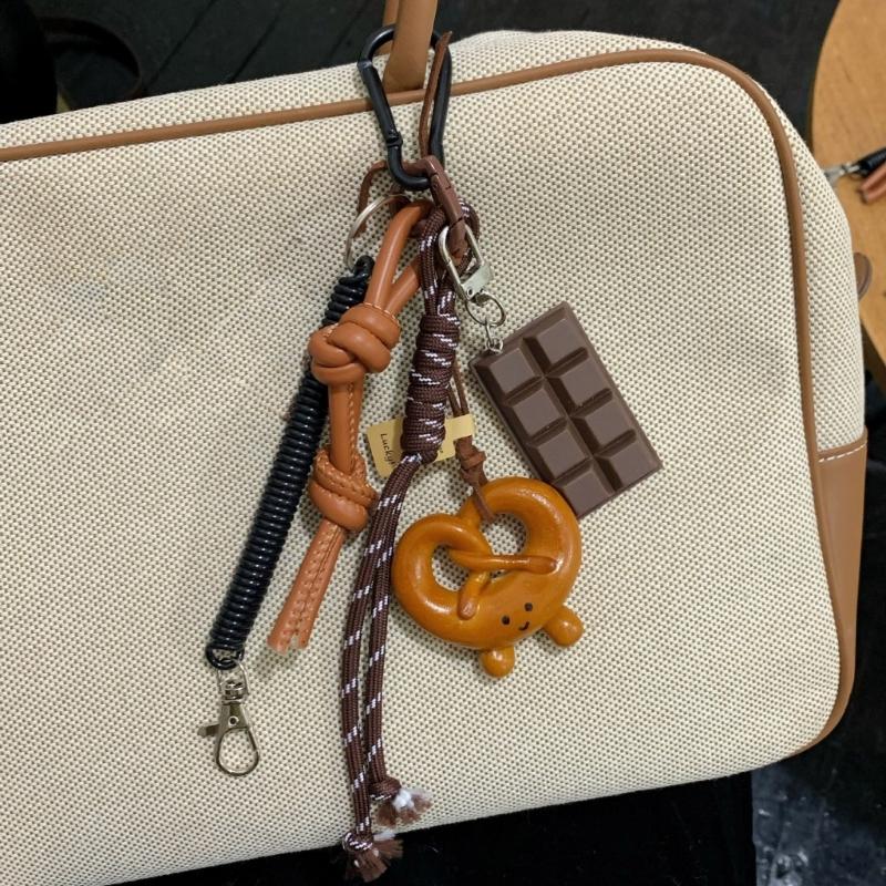 Bagel Pretzel Chocolate Bag Charm Pendant Keyring Braided Rope Keychain Charm for Backpack Purse Handbag Decorations