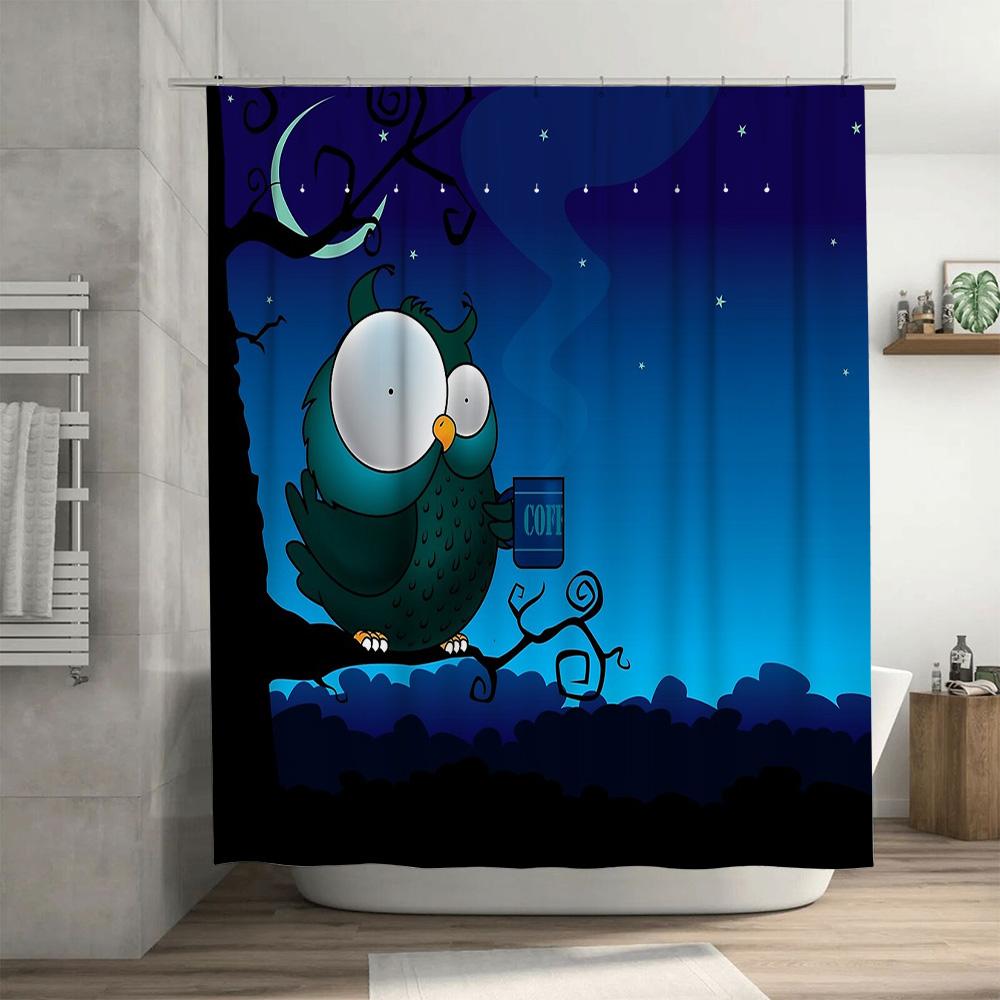 Cute Owl Forest Shower Curtain Nature Woodland Animal Bathroom Decor Set Waterproof Vintage Farmhouse Home Decor