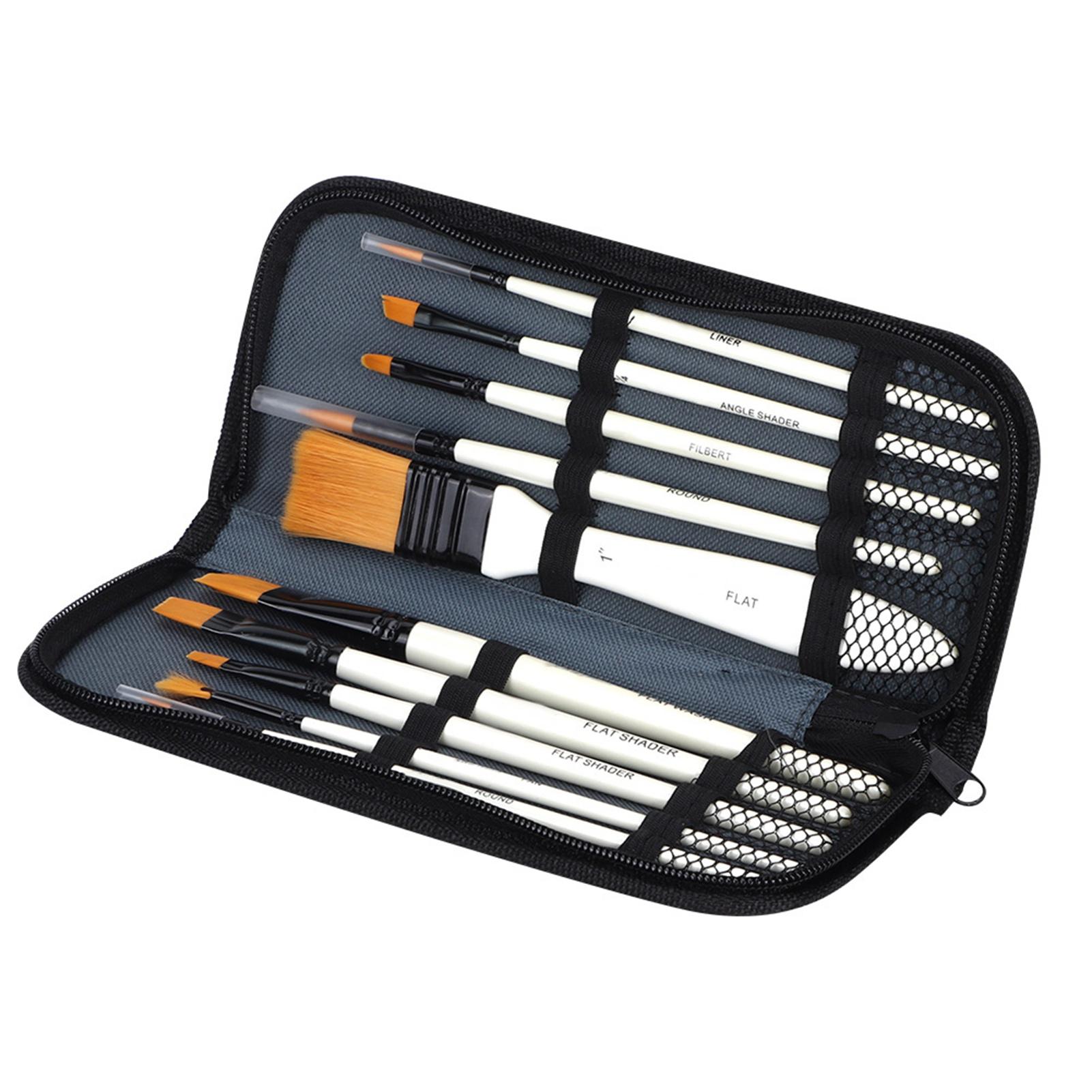 

10 шт. Набор кистей для художника, нейлоновые волосы, акварель, масляная живопись, акриловая кисть с чехлом на молнии