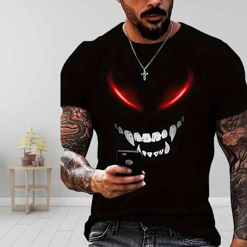 New Summer Men's Fashion T-shirt Personality Devil Printed Men's T-shirt Top